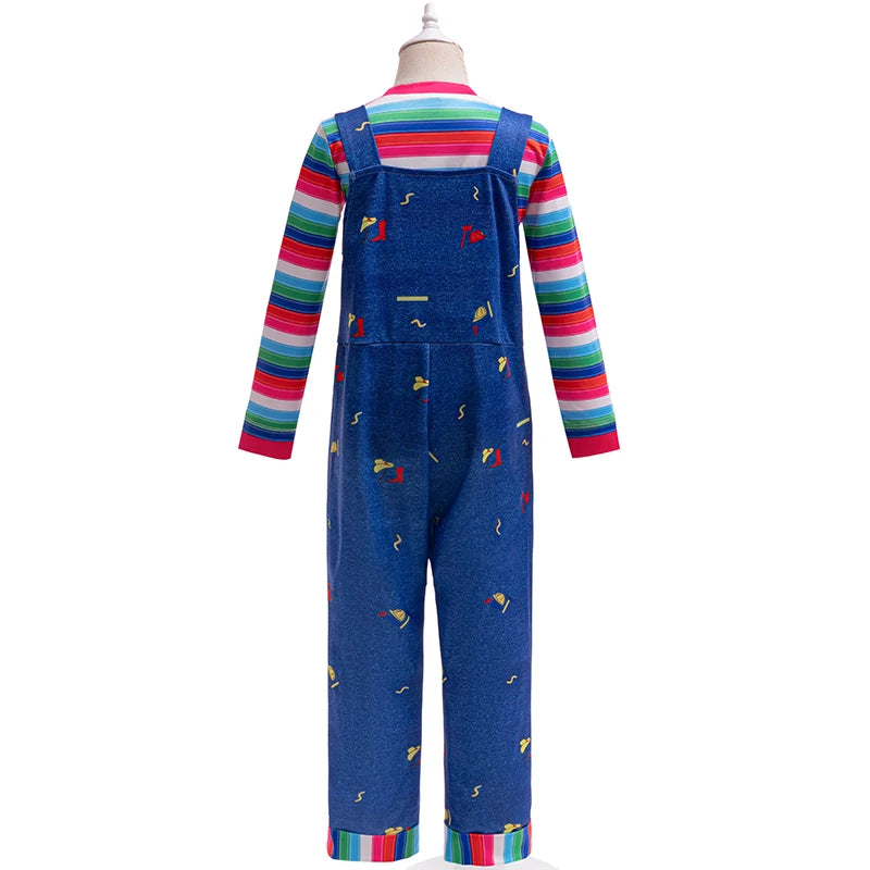 Chucky Cosplay Costume Kids Clothing Baby Set 1-8 Year New Fashion Long sleeved Striped T-shirt+Backband Pants Two Piece Set