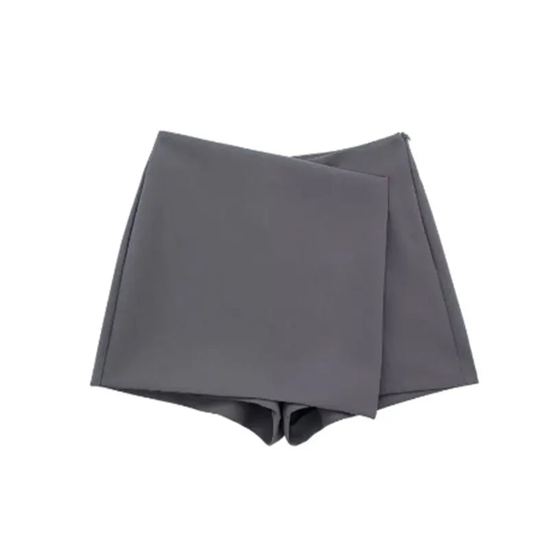 LAZVM Women Fashion Asymmetric Pareo Style Self Overlay Shorts Skirts Vintage High Waist Side Zipper Female Skort Mujer