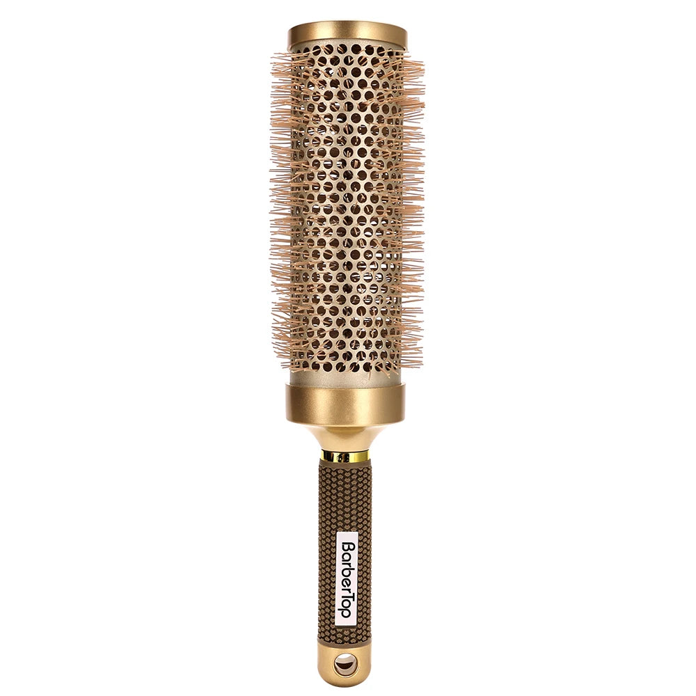 4 Sizes Of Curly Hair Comb Round Hair Comb Wild Boar Mane Hot Air Curly Hair Comb Gold Aluminum Tube Hairdressing Styling Comb