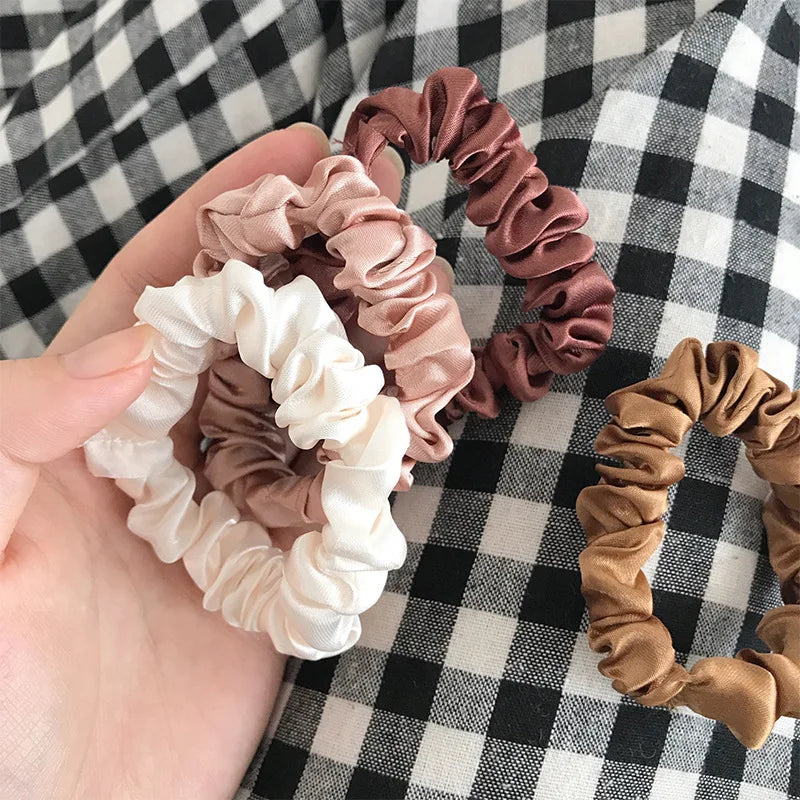 6Pcs Elegant Hair Scrunchies Women Minimalist Simulation Silk Hair Ties Solid Co