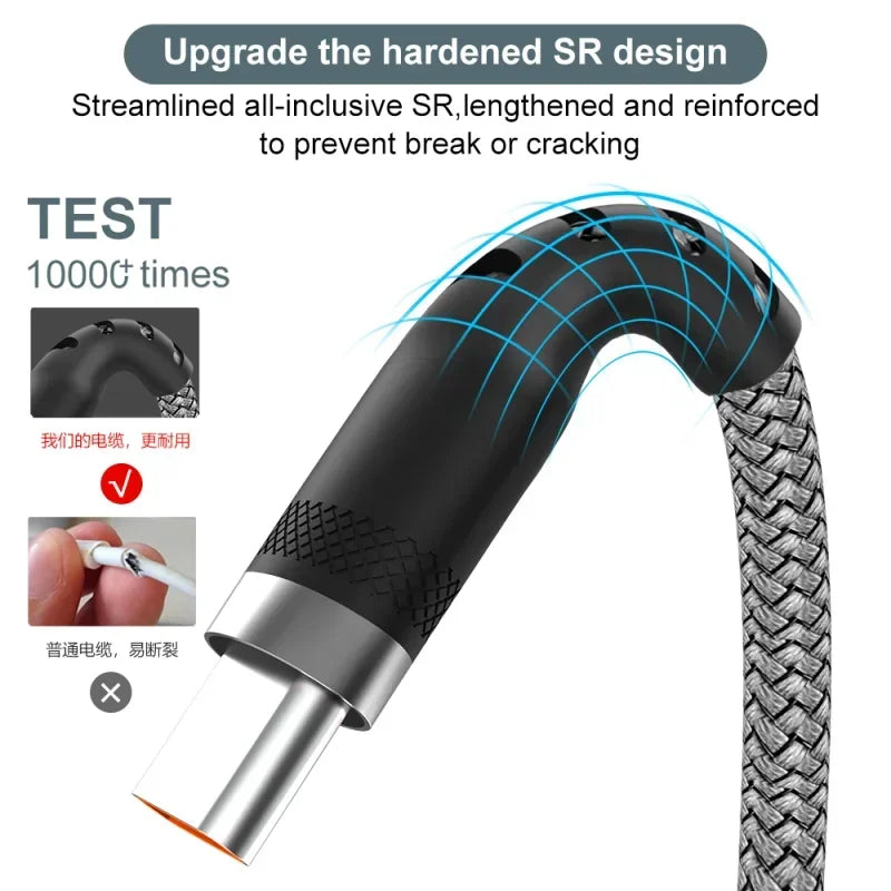 6A Braided USB-C Cable (1m–8m) – Fast Charging Samsung, Huawei, PS5