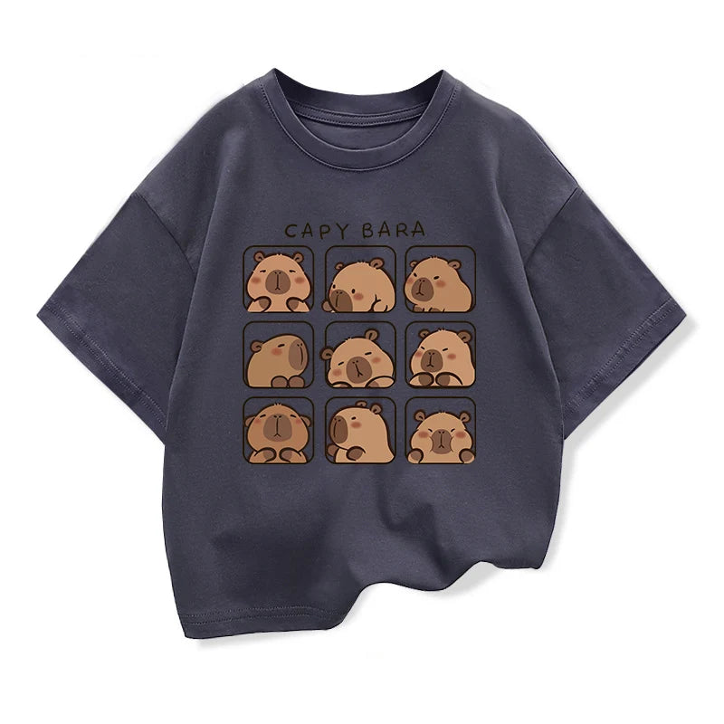 Capybara Kids Clothing Tees Summer Printed Cartoon Fashion Short Sleeve T-shirt Girls Loose Casual Tops T Shirts Crewneck