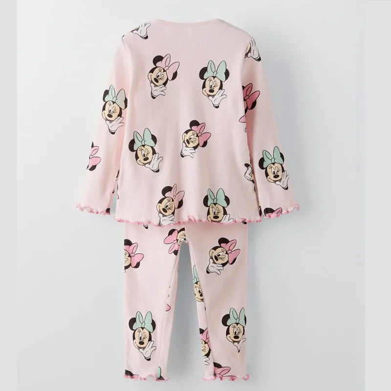 Mickey Minnie Baby Boy Girl Autumn Underwear Set Cartoon Casual Children Home Clothes Outfits Long Sleeved 2pc/set Kids Clothing
