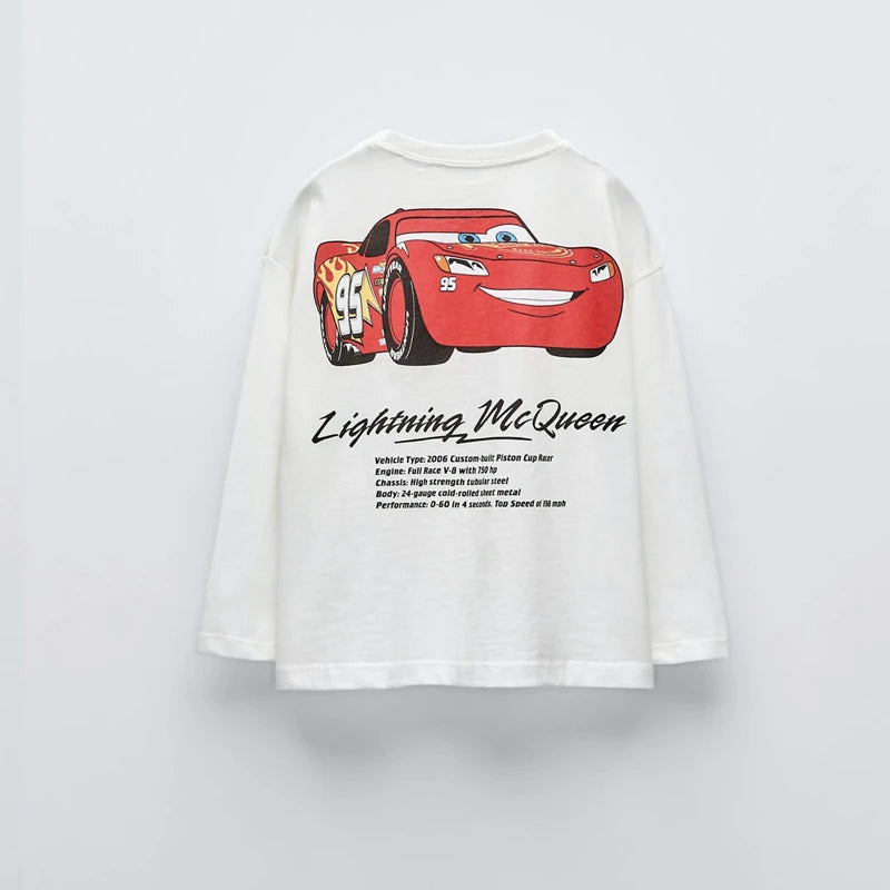 Spring Fall Kids Clothing Long Sleeve Tees Tops Printed Cartoon Car Baby Boys Crewneck Pullover Base Shirt Children's Clothes