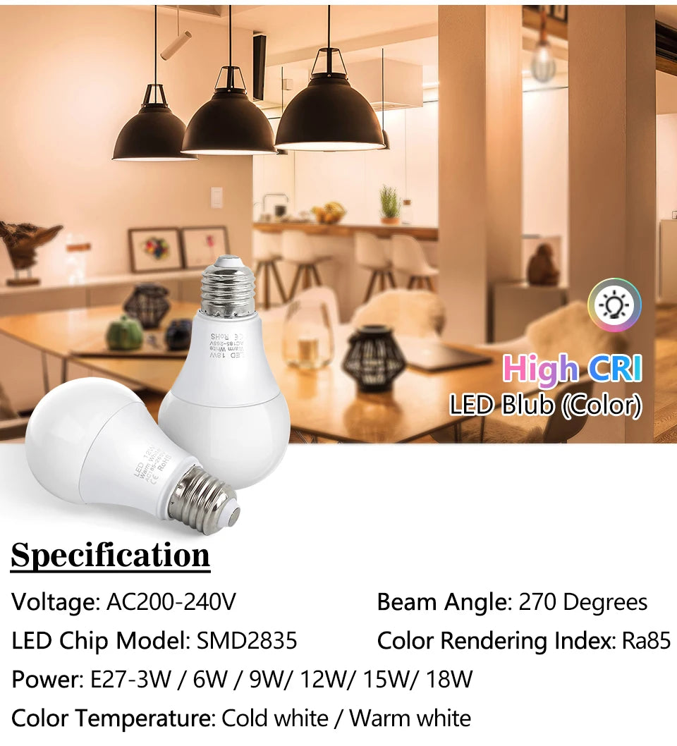 4pcs/lot E27 LED Bulb Lamps AC 220V SMD2835 3W 6W 9W 12W 15W 18W Lampada Led Lig