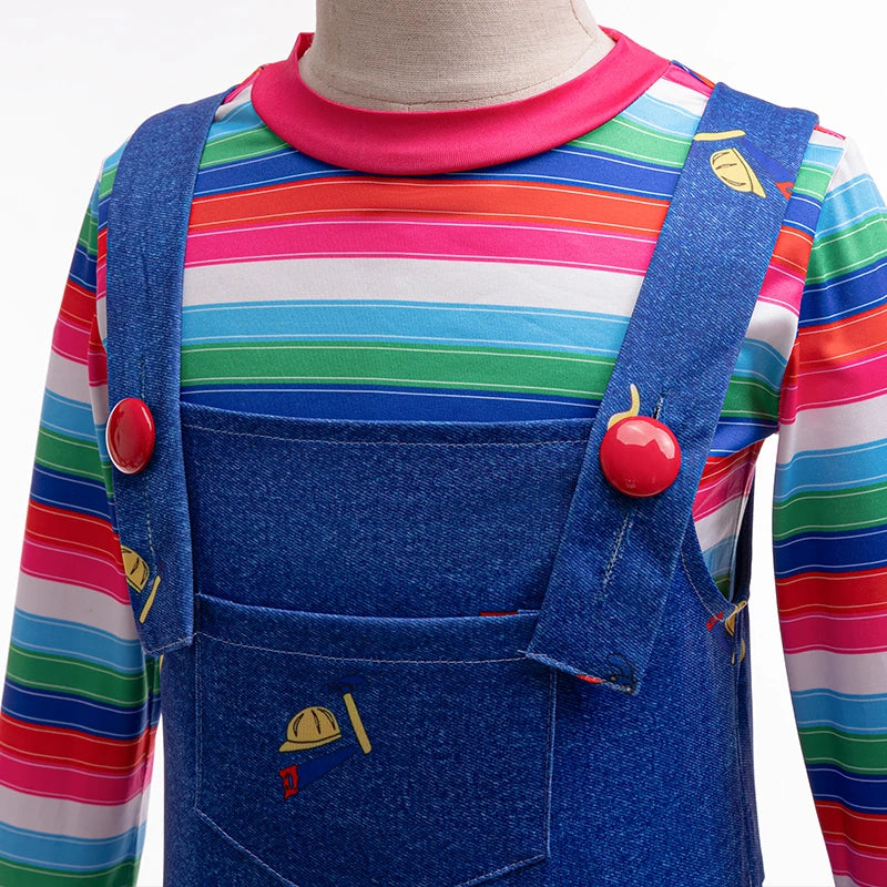 Chucky Cosplay Costume Kids Clothing Baby Set 1-8 Year New Fashion Long sleeved Striped T-shirt+Backband Pants Two Piece Set