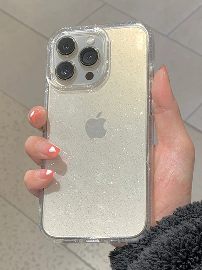 Luxury Bling Glitter Clear Phone Case iPhone 16 15 14 13 12 11 Pro Max Plus Mini