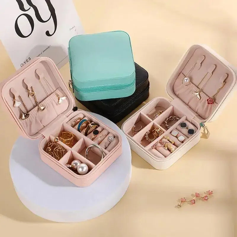 Home Travel Earrings Necklace Storage Case Women Ring Organizer PU Leather Displ