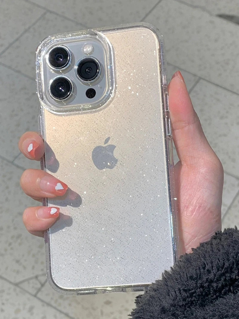Luxury Bling Glitter Clear Phone Case iPhone 16 15 14 13 12 11 Pro Max Plus Mini