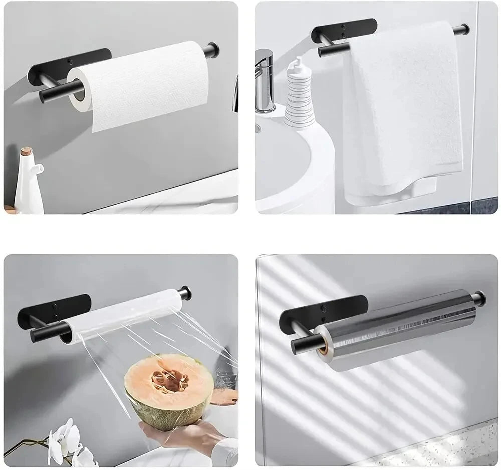 Self-Adhesive plastic Bathroom Towel Rack Holder Kitchen & Toilet Paper Roll Storage Multi-Functional Wall-Mounted Shelf