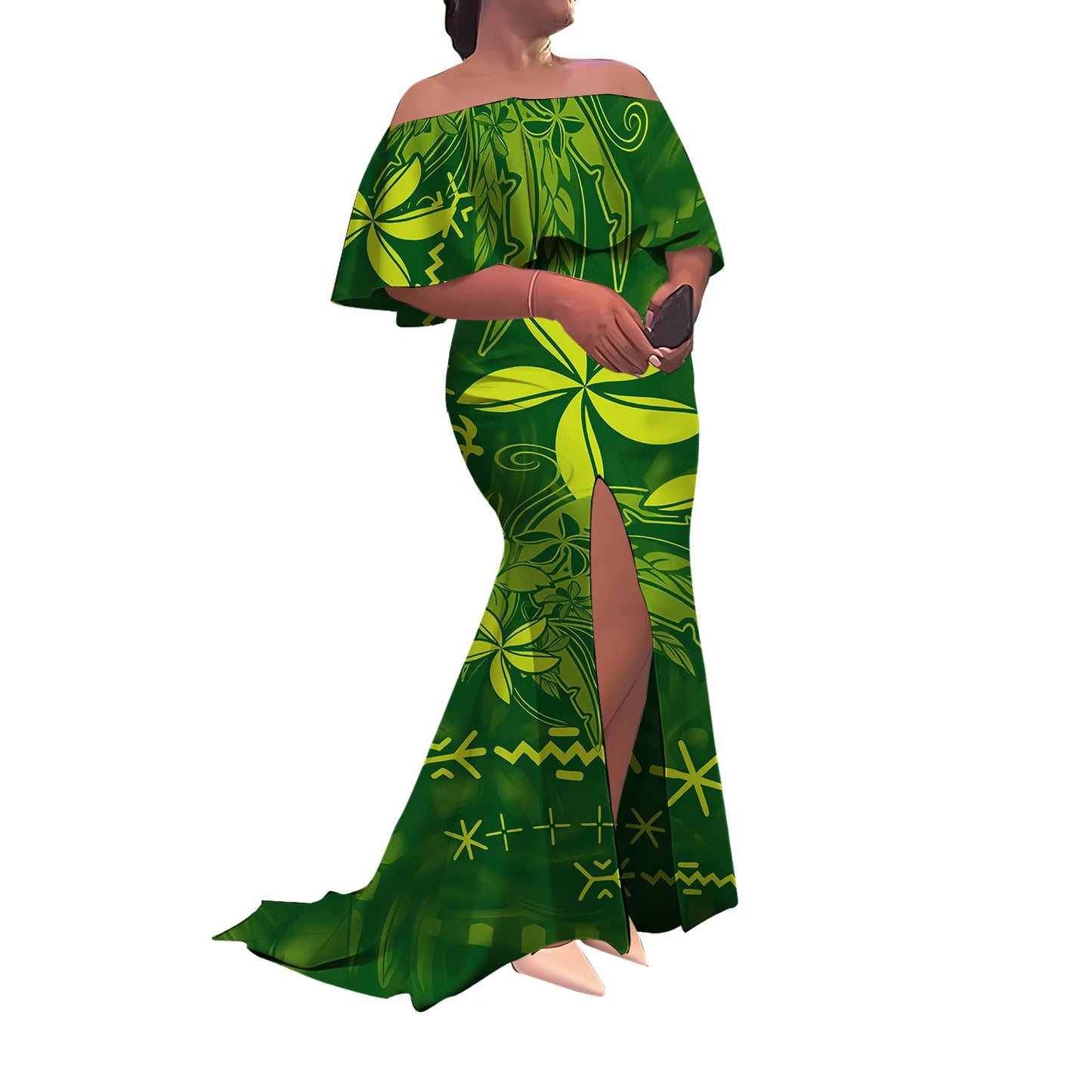 Tax Included Custom-Made Polynesian Summer Evening Dress With A Slim-Fitting One-Shoulder Cut And Off-The-Shoulder Design