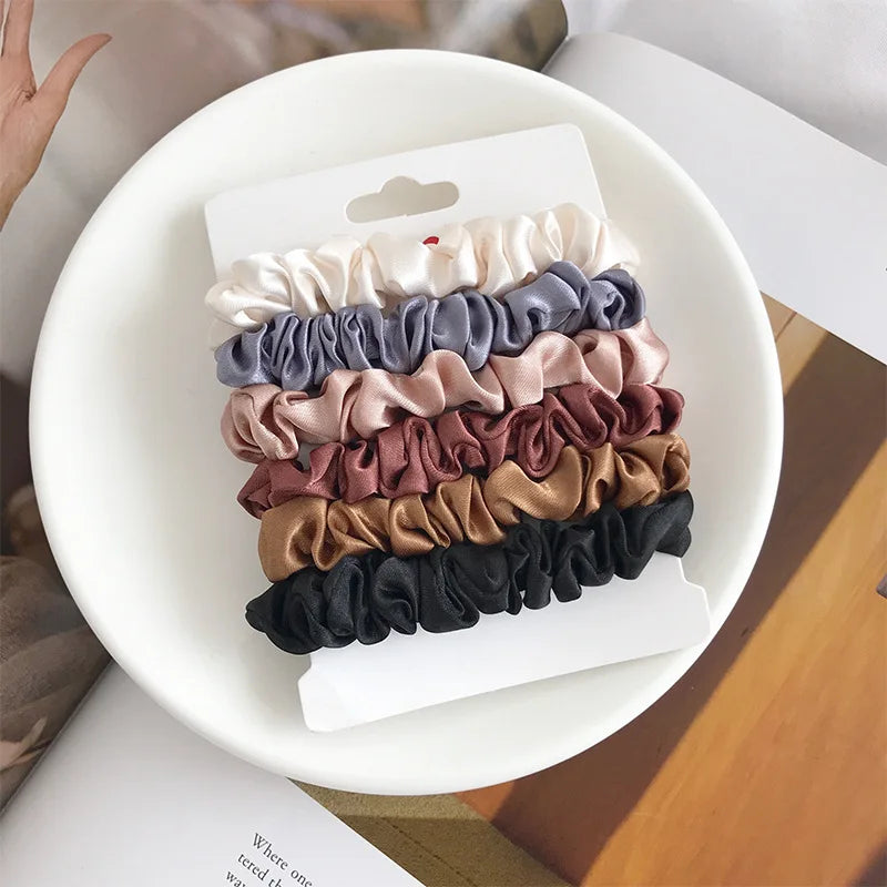 6Pcs Elegant Hair Scrunchies Women Minimalist Simulation Silk Hair Ties Solid Co