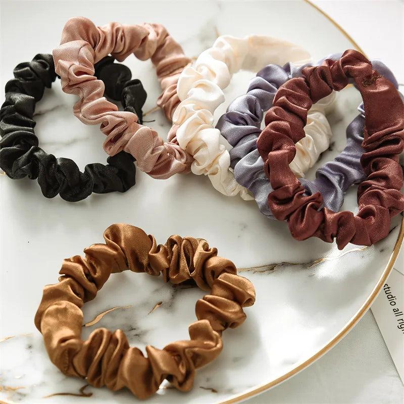6Pcs Elegant Hair Scrunchies Women Minimalist Simulation Silk Hair Ties Solid Co