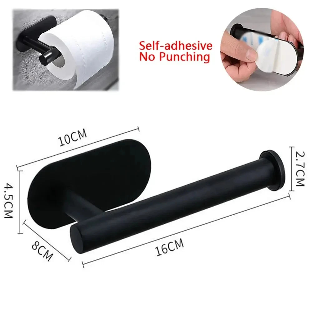 Self-Adhesive plastic Bathroom Towel Rack Holder Kitchen & Toilet Paper Roll Storage Multi-Functional Wall-Mounted Shelf