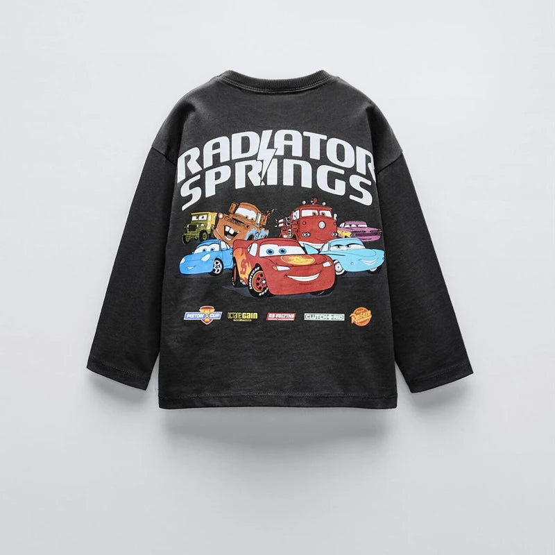 Spring Fall Kids Clothing Long Sleeve Tees Tops Printed Cartoon Car Baby Boys Crewneck Pullover Base Shirt Children's Clothes