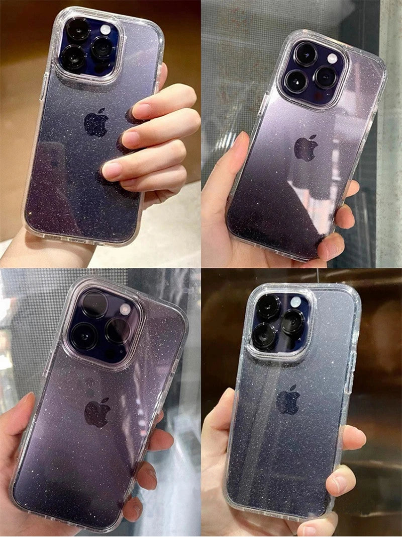 Luxury Bling Glitter Clear Phone Case iPhone 16 15 14 13 12 11 Pro Max Plus Mini
