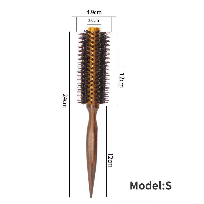 1pc Natural Boar Bristle Round Brush Wooden Handle Hair Rolling Brush For Hair Drying Styling Curling Detangling Hair Brush