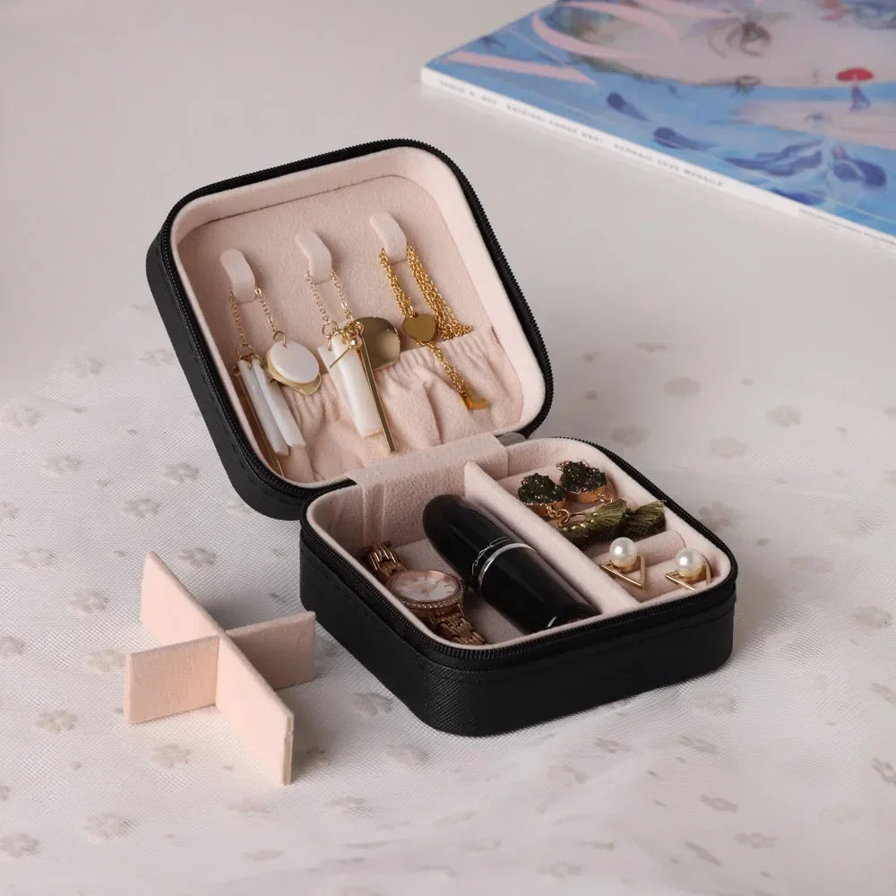 Home Travel Earrings Necklace Storage Case Women Ring Organizer PU Leather Displ