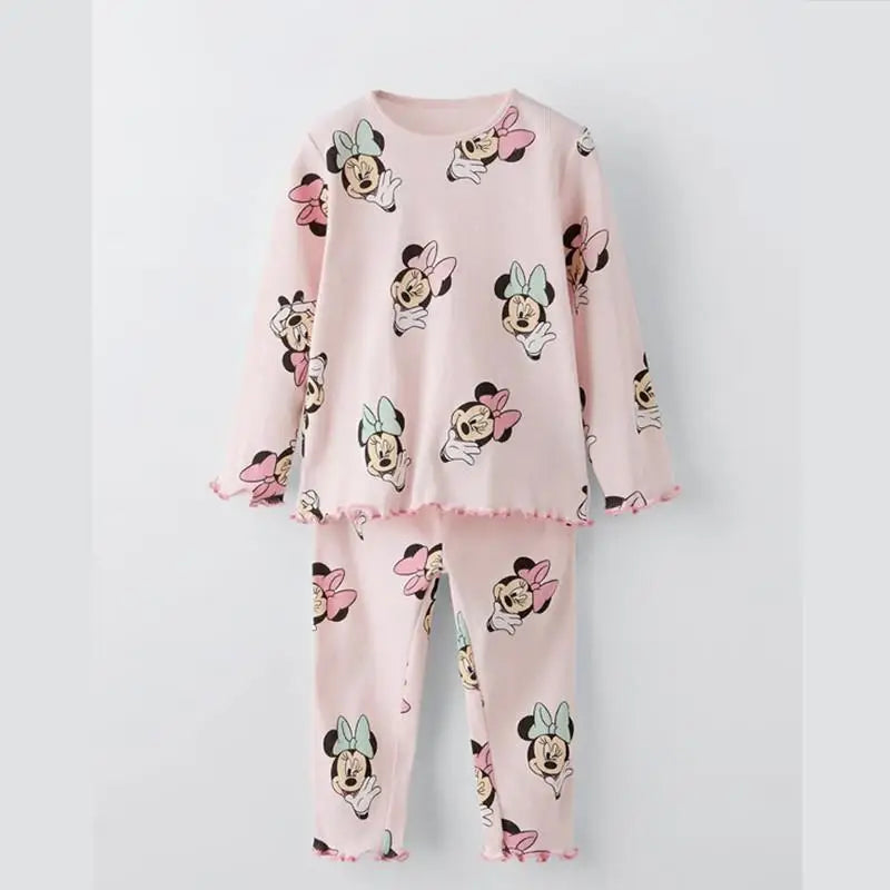 Mickey Minnie Baby Boy Girl Autumn Underwear Set Cartoon Casual Children Home Clothes Outfits Long Sleeved 2pc/set Kids Clothing