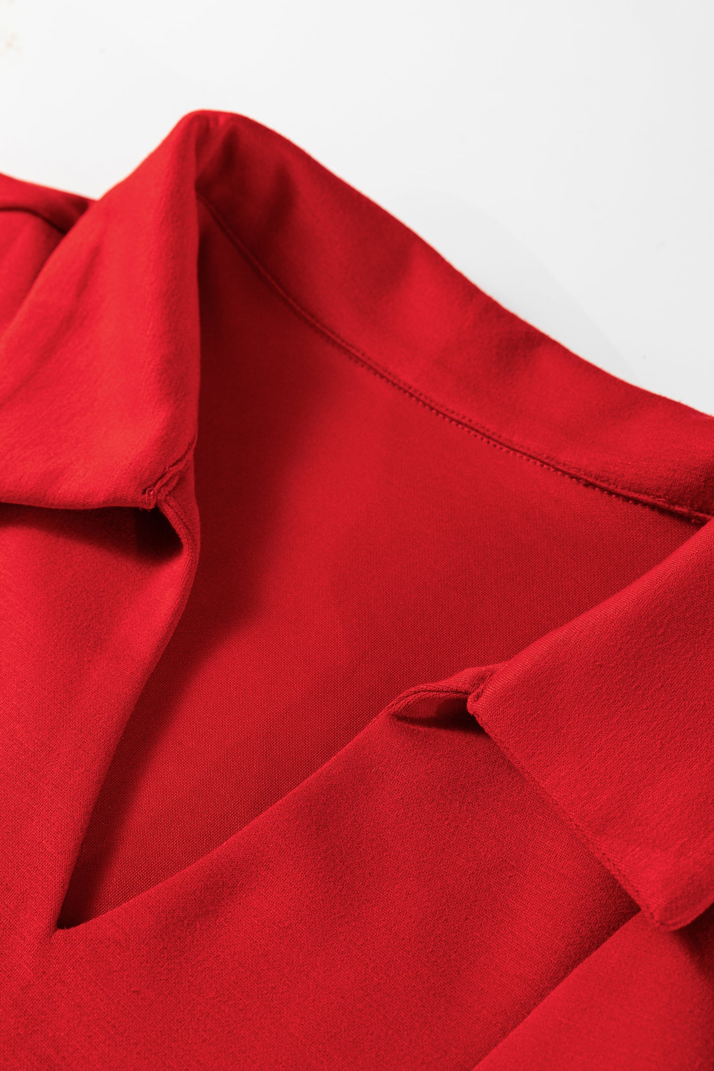 Fiery Red Polo Collar V Neck 3/4 Sleeve Pullover Drawstring Bell Bottom Pants 2pcs Set