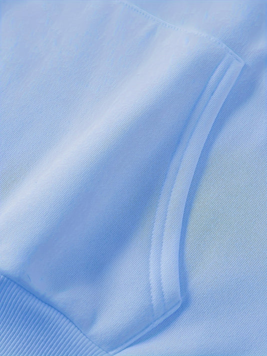 Women's Light Blue joyful Face & Lightning Bolt Print Hoodie - Cozy Polyester Knit, Drawstring Hood with Front Pocket, Long Sleeves - Casual Sporty Sweatshirt Jacket for Fall/Winter, Sweater Hoodie