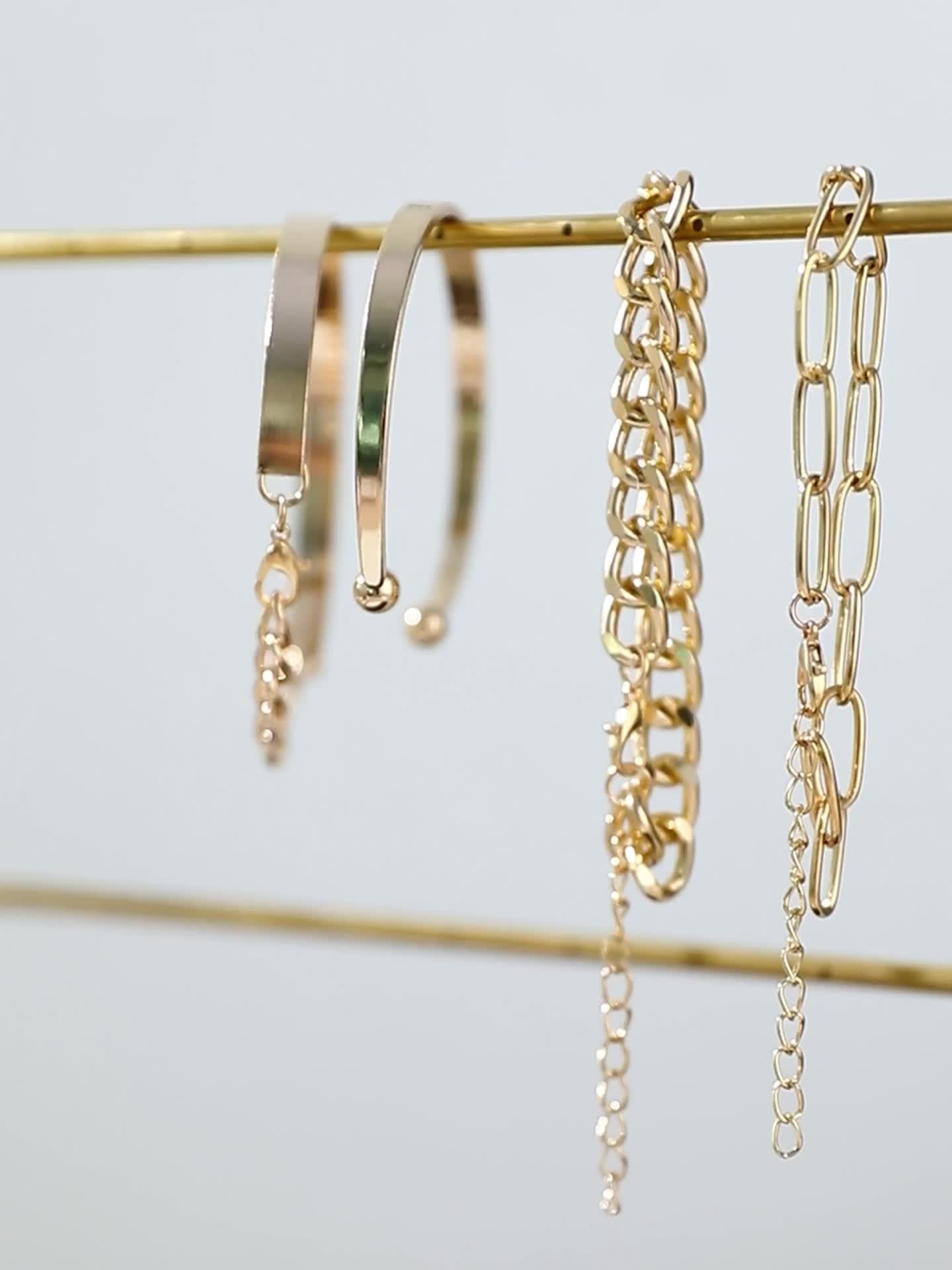 4 Pcs/Set Multilayer Hand Jewelry Decorative Simple Chain & Bangle Bracelet Set for Women - Stylish Party Clothing Accessory - Durable Handcrafted Design - Perfect Gift Idea