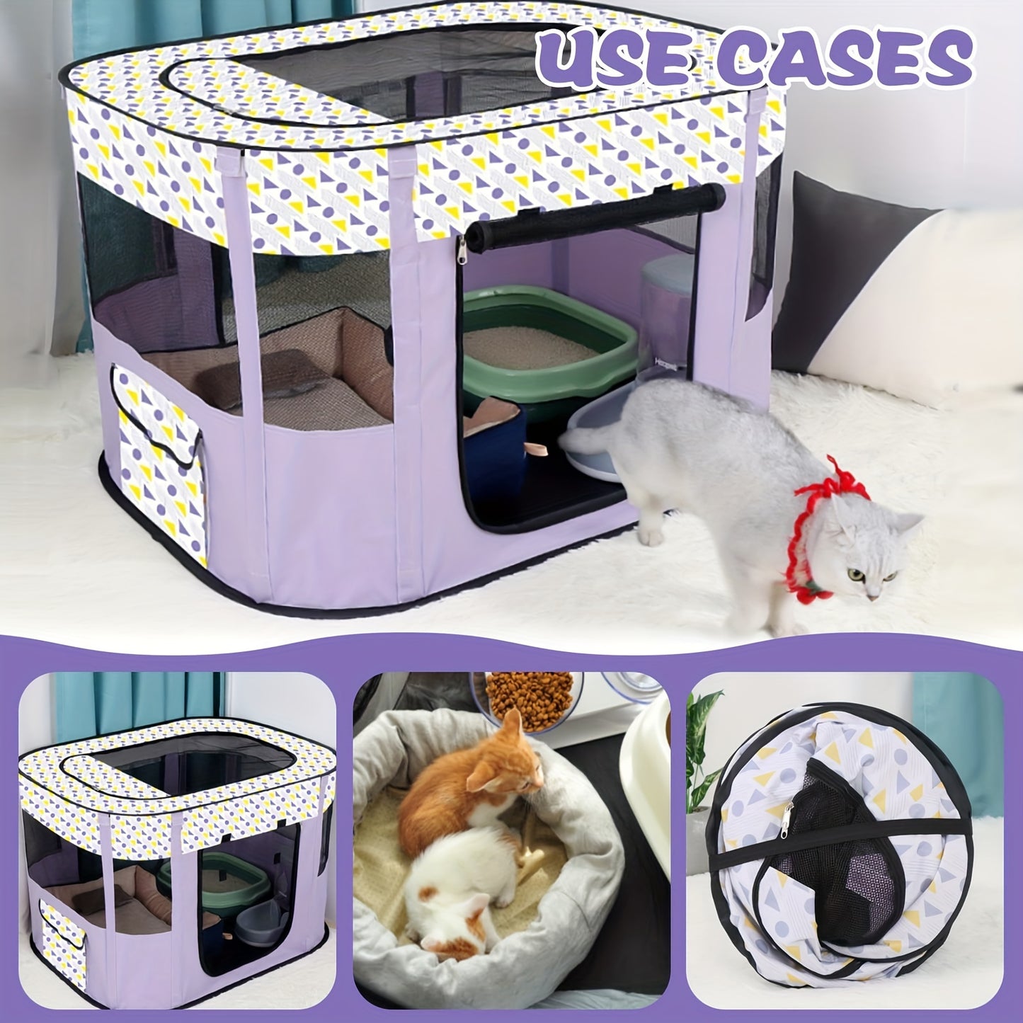 Pet Playpen For Large Dogs, Dog Playpen For Medium Large Dogs/Puppy/Cat/Rabbit/Chick Wit, Cat Playpen Puppy Kitten Playpen Portable Dog Exercise Kennel Indoor Pet Animal Playpen Dog Cat Crate For Outdoor Travel Camping, With