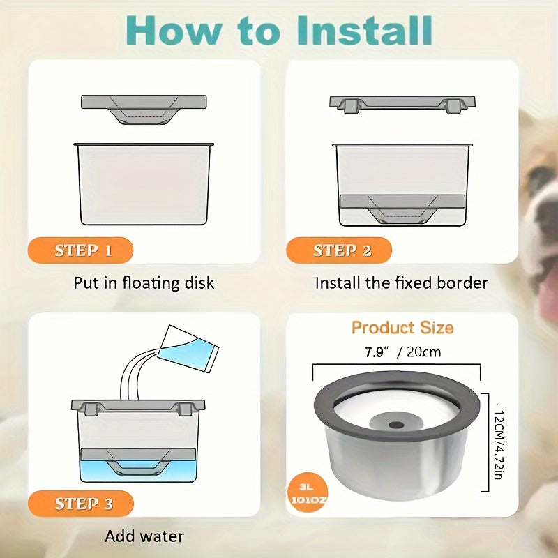 Stainless Steel Dog Water Bowl with Floating Disk Design, Anti-Spill Non-Wet Mouth Pet Drinking Bowl, Slow Feeder Water Dispenser for Dogs, Portable for Vehicle/Outdoor/Indoor Use