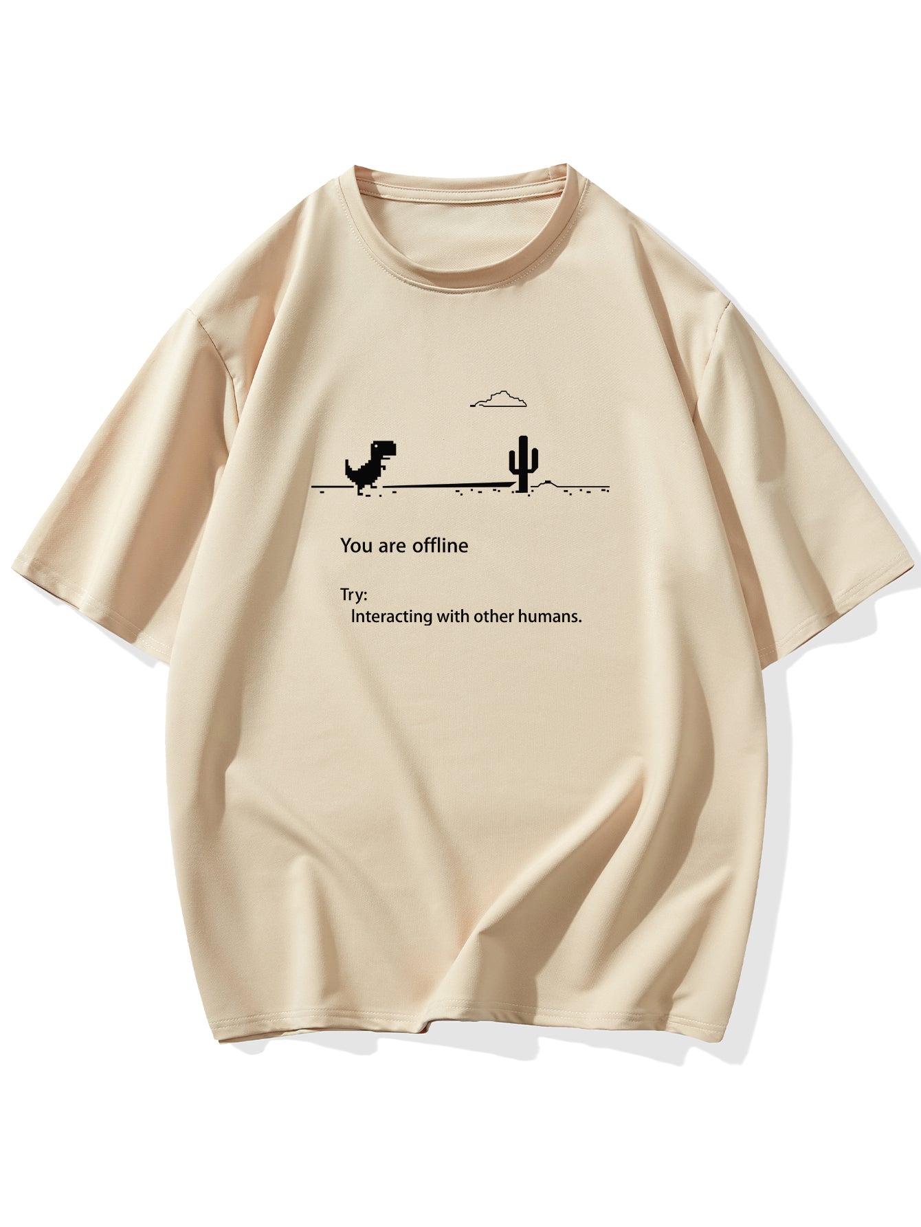 Men's Plus Size 'You are offline...' Print Stretch T-shirt, Oversized Short Sleeve Tops For Spring Summer, Causal Loose Clothing For Big And Tall Guys