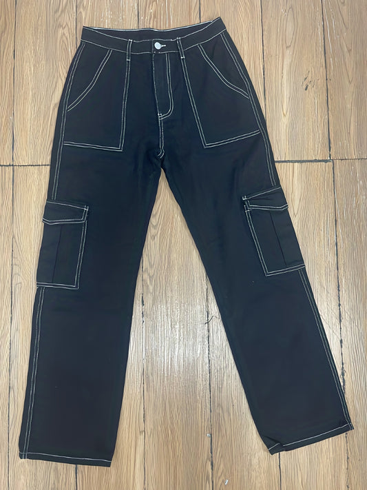 High-Waisted Army Green Denim Cargo Pants - Flap Pockets, Comfortable Loose Fit, Casual Everyday Wear - Y2K Vintage Style