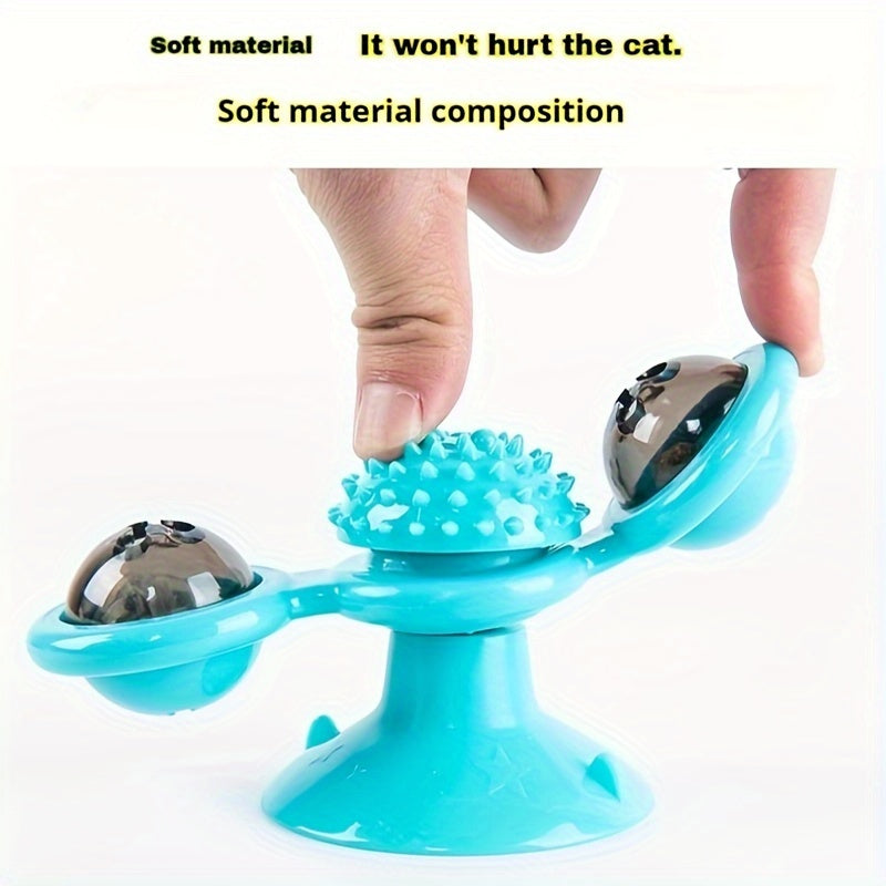 1pc Interactive Cat Toy, Windmill Turntable Teaser, Soft Plastic Rotating Plaything For Scratching And Grooming, Durable Puzzle Toys For Cats And Dogs