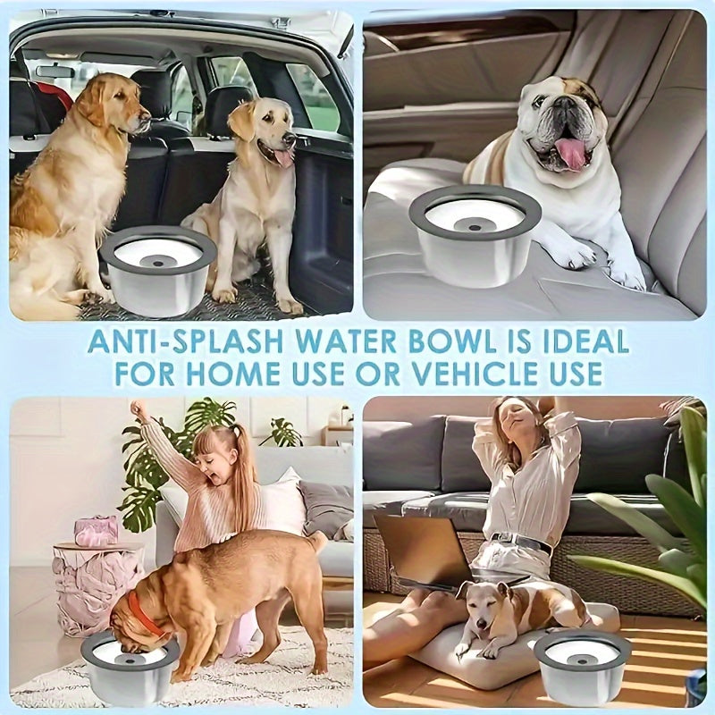 Stainless Steel Dog Water Bowl with Floating Disk Design, Anti-Spill Non-Wet Mouth Pet Drinking Bowl, Slow Feeder Water Dispenser for Dogs, Portable for Vehicle/Outdoor/Indoor Use
