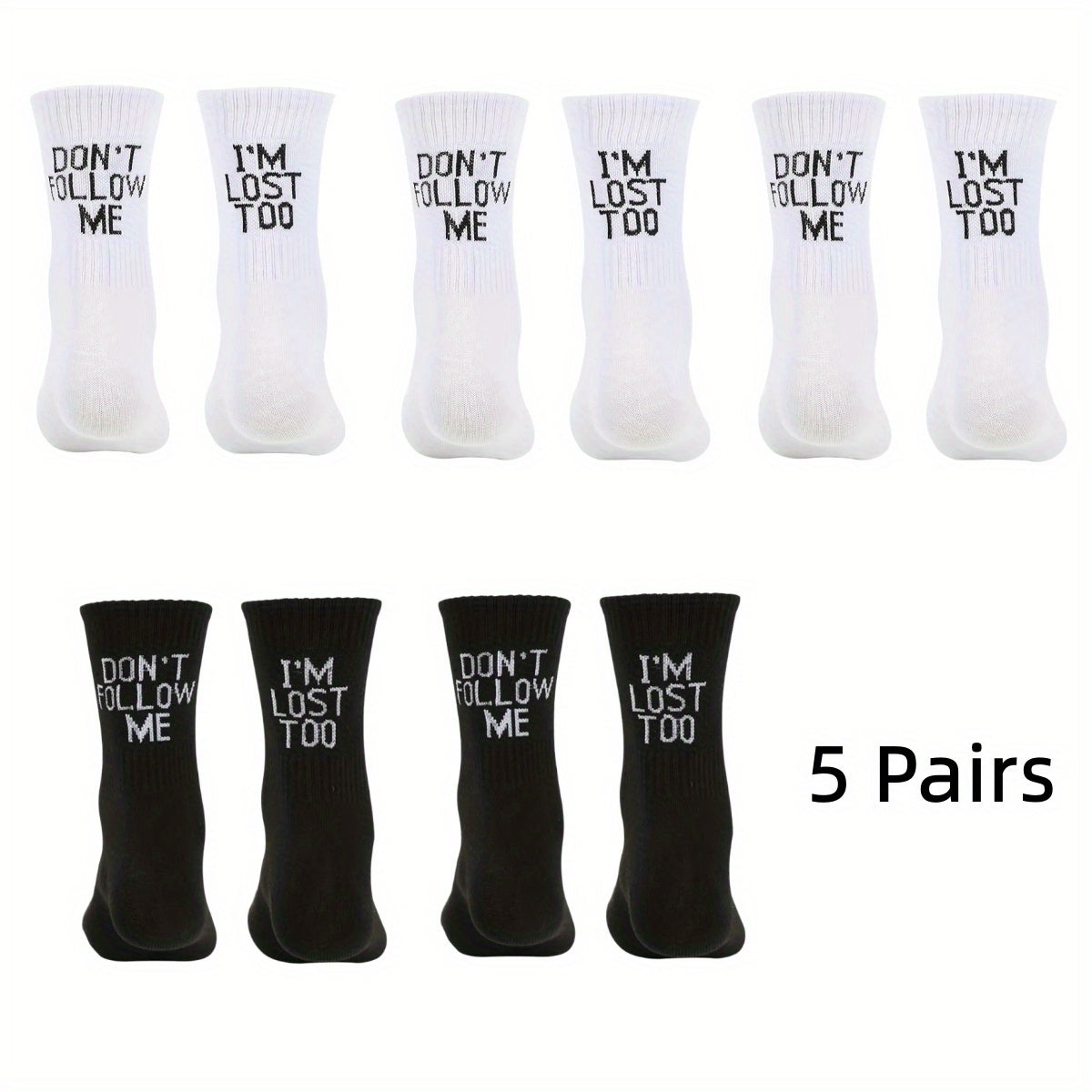 1/3/5 Pairs Autumn Winter Men Funny Humor Word Printed Socks Creative Hip Hop Street Skateboard Unisex Crew Happy Sock