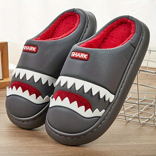 Trendy Animal Shark House Slippers For Women, Warm Lightweight Non-Slip Slip-On Indoor Home Shoes, Closed-Toe Kawaii Slippers Winter