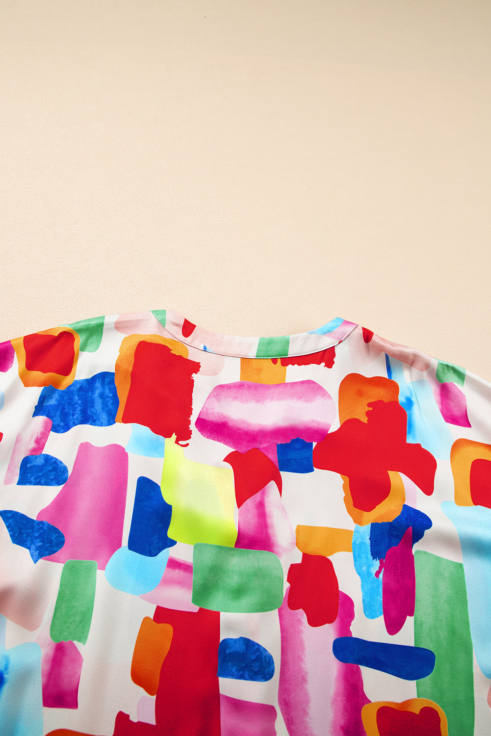 Colorful Brush Stroke Printed Plus Size Button Split Neck Blouse