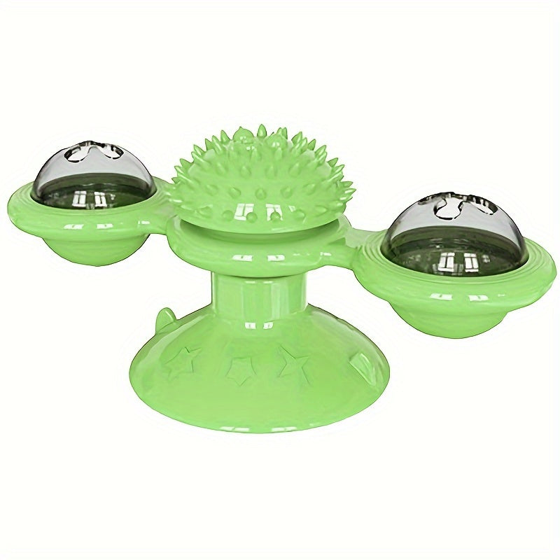 1pc Interactive Cat Toy, Windmill Turntable Teaser, Soft Plastic Rotating Plaything For Scratching And Grooming, Durable Puzzle Toys For Cats And Dogs