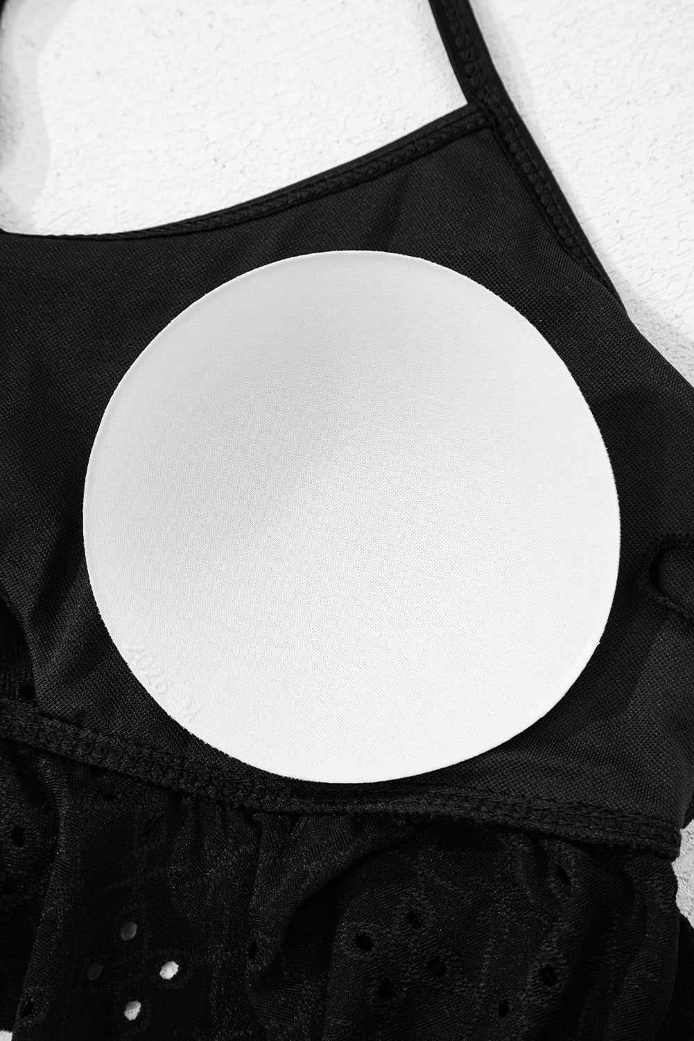 Black Eyelet Pattern Knotted Ruffle Trim 3pcs Bikini Set