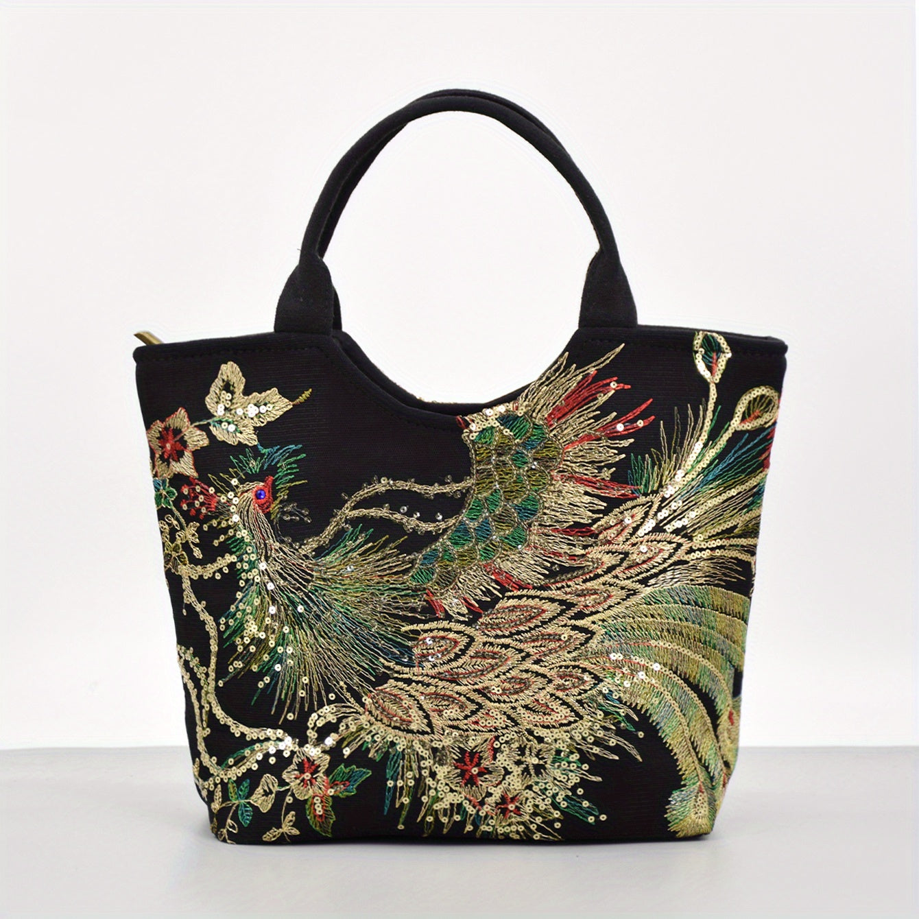 Women's Embroidered Satchel Bag, Fashion Double Handle Purse, Retro Style Handbag With Removable Strap