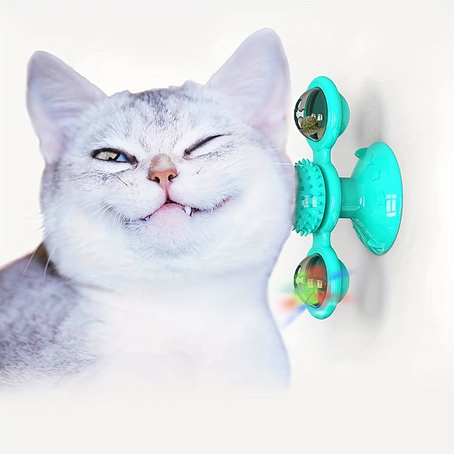 1pc Interactive Cat Toy, Windmill Turntable Teaser, Soft Plastic Rotating Plaything For Scratching And Grooming, Durable Puzzle Toys For Cats And Dogs