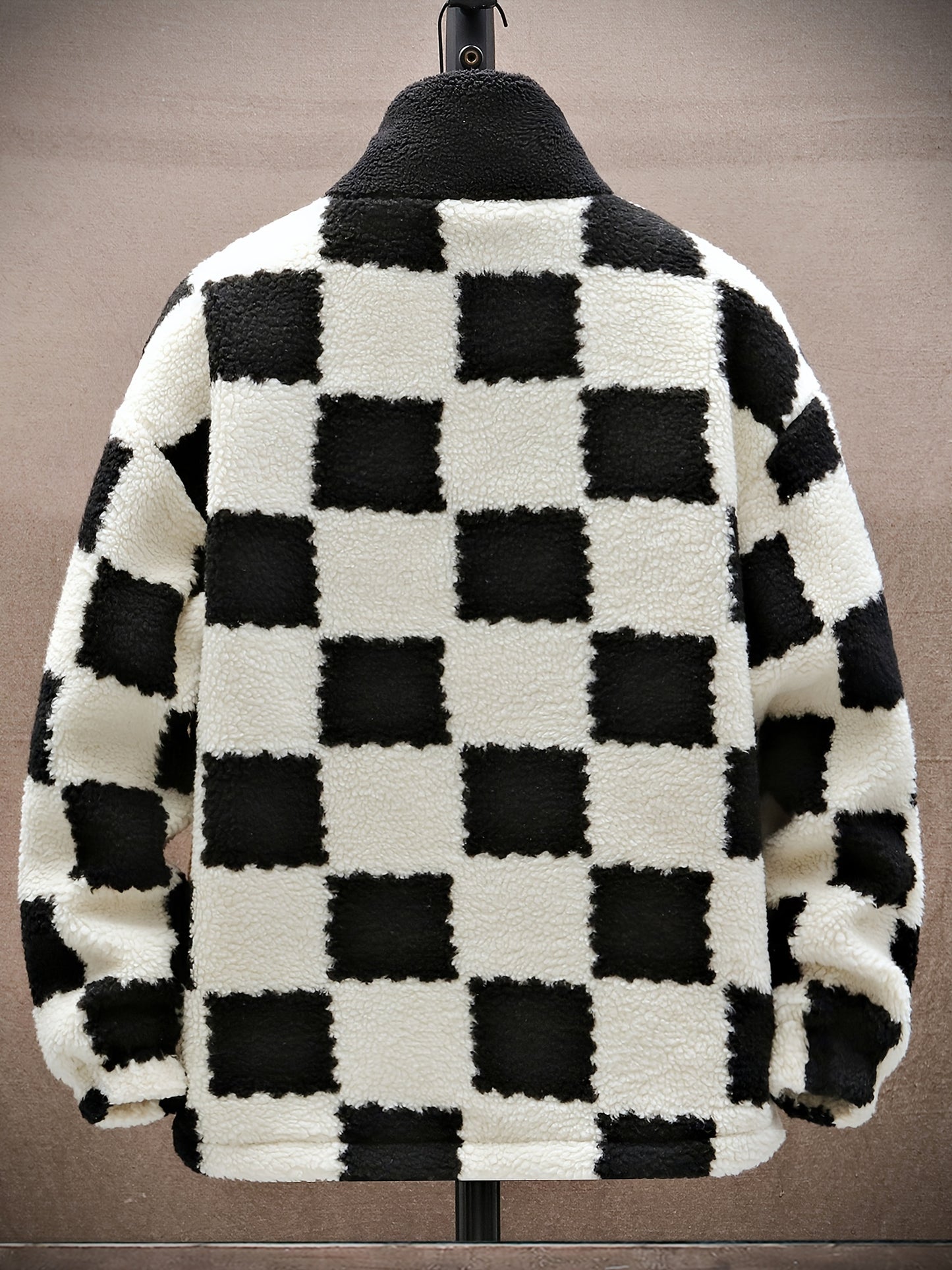 Men's Warm Thick Fleece Coat, Palid Cardigan Overcoat For Fall Winter