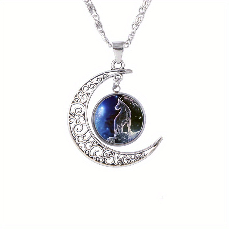 Twelve Zodiac Constellations Moon Phase Necklace - Timeless Gemstone Pendant with Adjustable Chain - Unique Personality Jewelry and Birthday Gift Idea for Women and Girls
