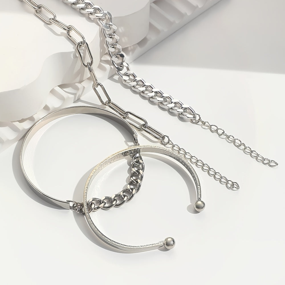 4 Pcs/Set Multilayer Hand Jewelry Decorative Simple Chain & Bangle Bracelet Set for Women - Stylish Party Clothing Accessory - Durable Handcrafted Design - Perfect Gift Idea