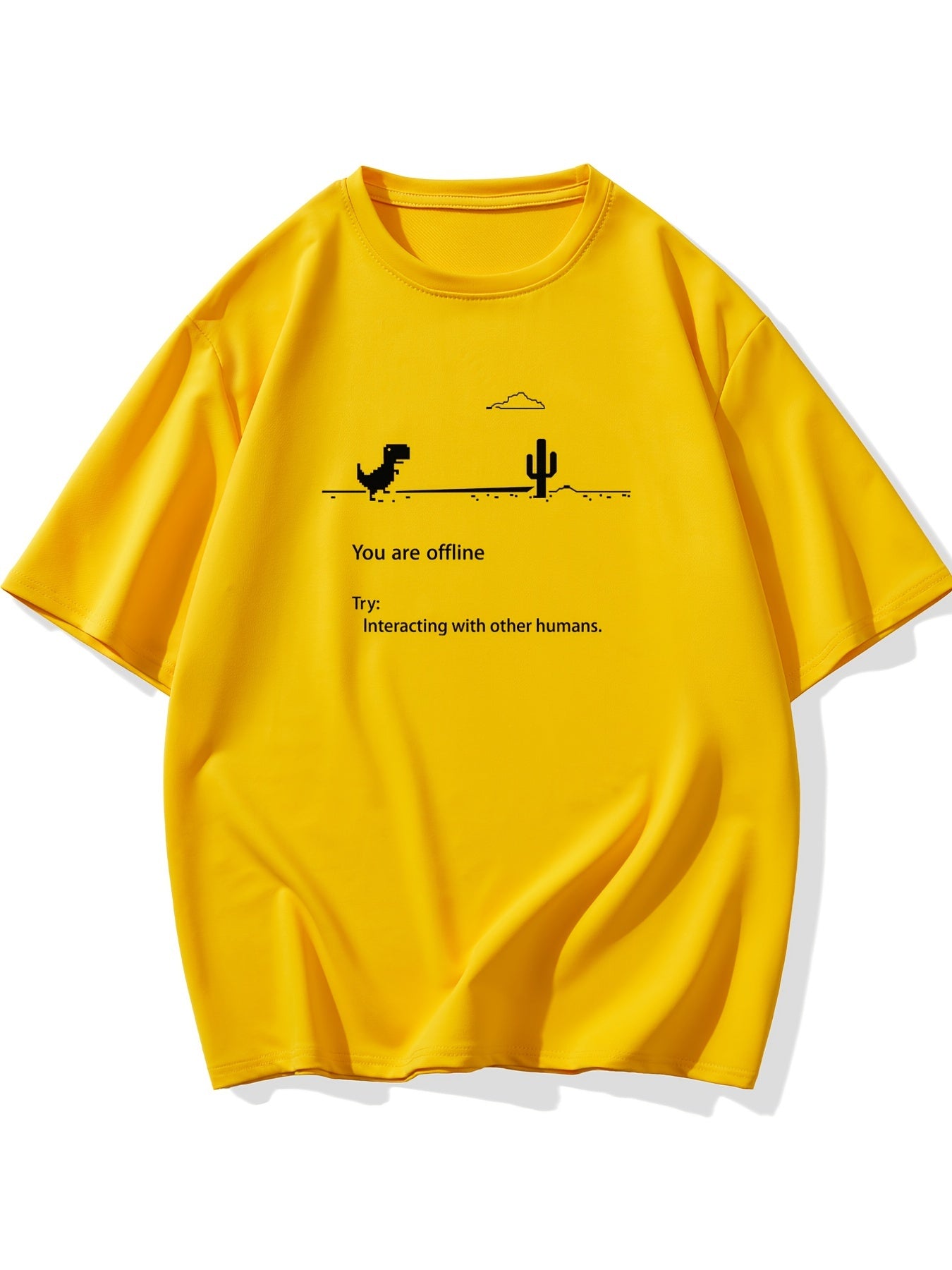 Men's Plus Size 'You are offline...' Print Stretch T-shirt, Oversized Short Sleeve Tops For Spring Summer, Causal Loose Clothing For Big And Tall Guys