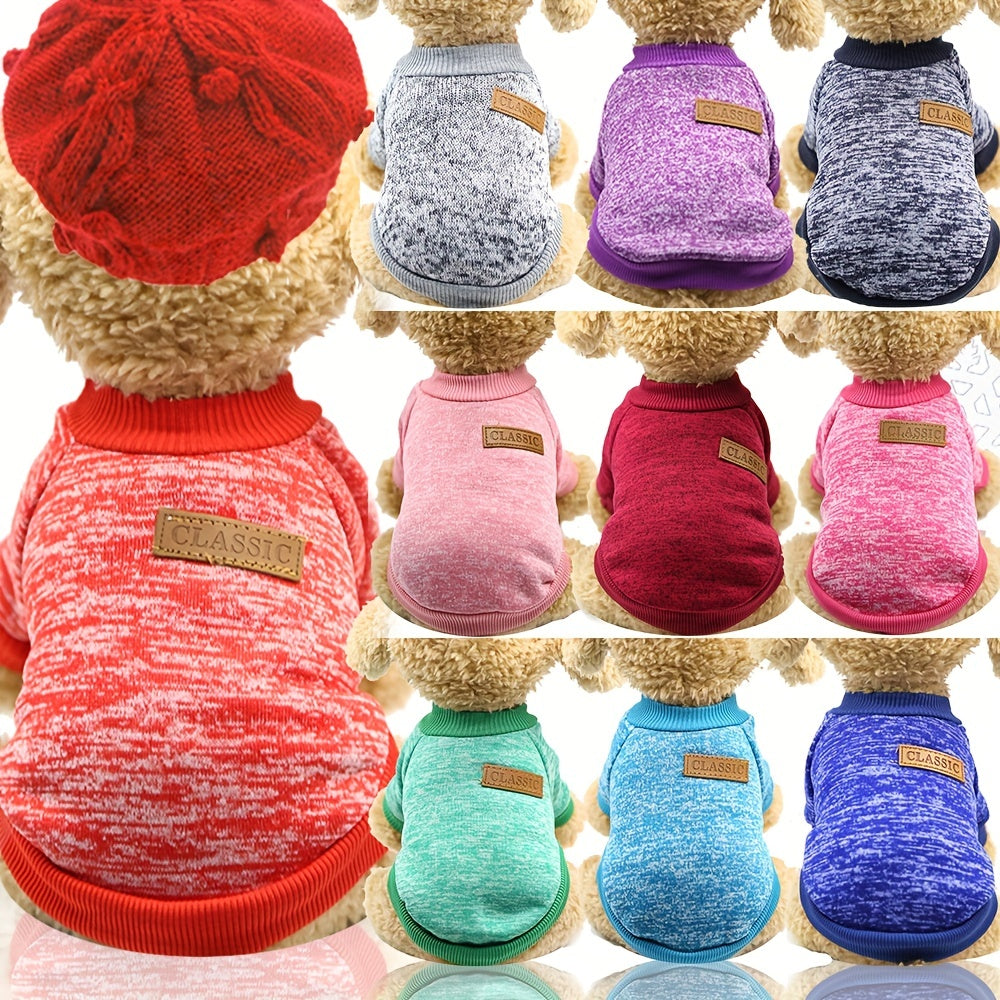 1pc Dog Puppy Knitted Classic Sweater, Warm Fleece Sweater Clothes, Thermal Winter Clothing For Dogs Cats