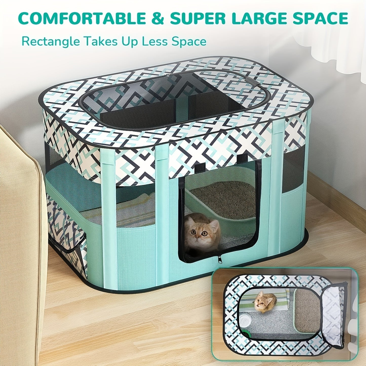 Pet Playpen For Large Dogs, Dog Playpen For Medium Large Dogs/Puppy/Cat/Rabbit/Chick Wit, Cat Playpen Puppy Kitten Playpen Portable Dog Exercise Kennel Indoor Pet Animal Playpen Dog Cat Crate For Outdoor Travel Camping, With