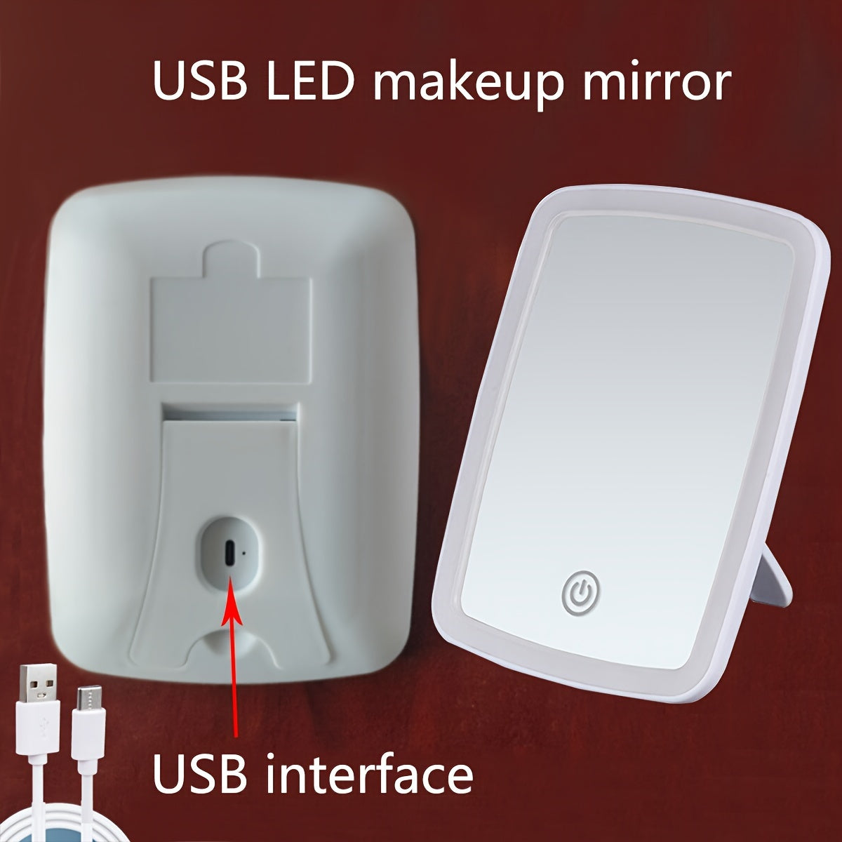 Portable Flower Theme LED Makeup Mirror - 3 Color Lighting Modes, Adjustable Brightness, Touch Sensor, USB Rechargeable, Compact Folding Design - Travel-Friendly, Lithium Battery, Polished Frame, Plastic Surface