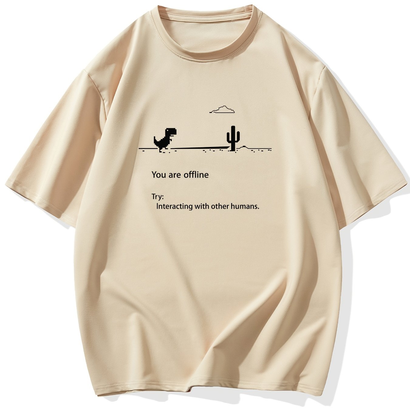 Men's Plus Size 'You are offline...' Print Stretch T-shirt, Oversized Short Sleeve Tops For Spring Summer, Causal Loose Clothing For Big And Tall Guys