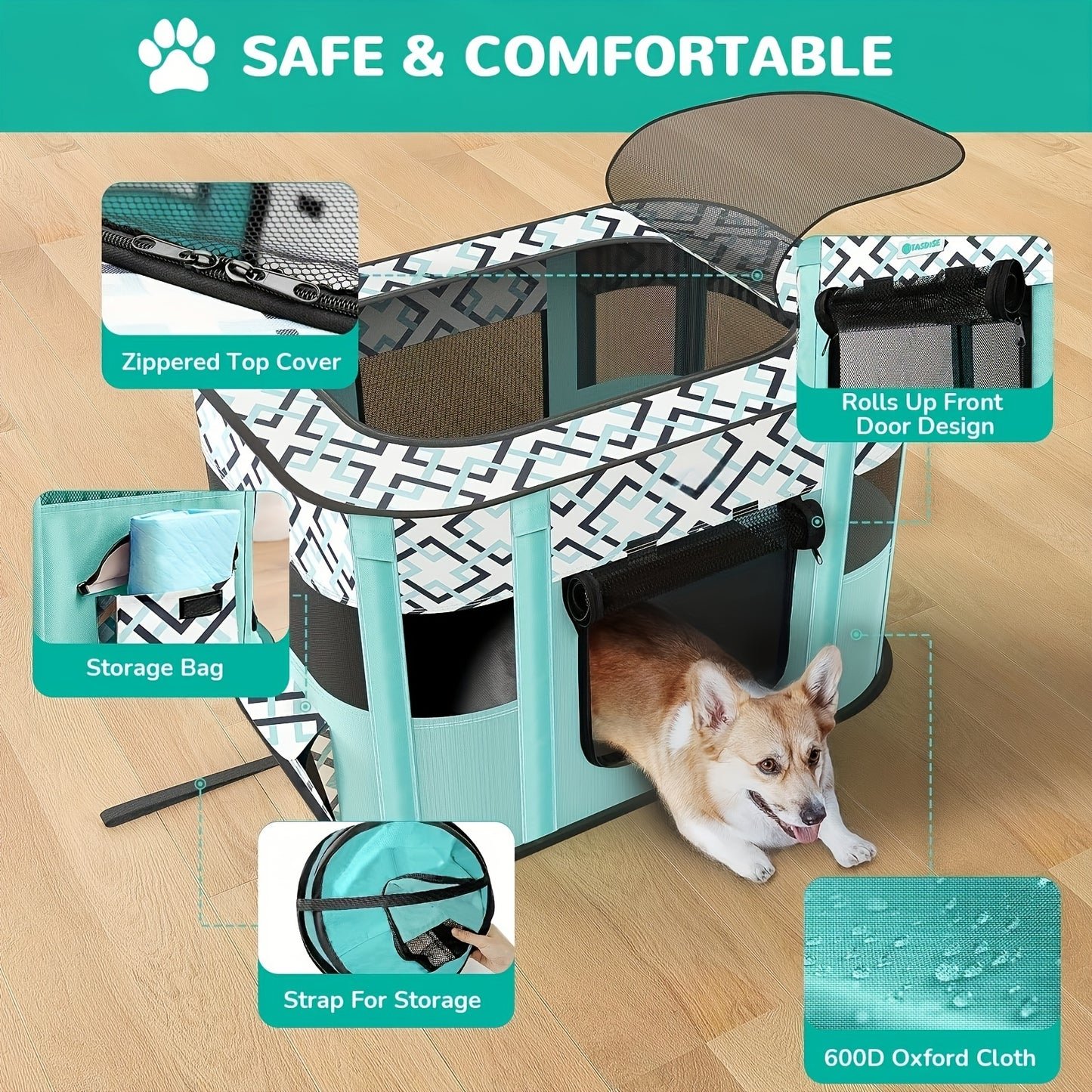 Pet Playpen For Large Dogs, Dog Playpen For Medium Large Dogs/Puppy/Cat/Rabbit/Chick Wit, Cat Playpen Puppy Kitten Playpen Portable Dog Exercise Kennel Indoor Pet Animal Playpen Dog Cat Crate For Outdoor Travel Camping, With