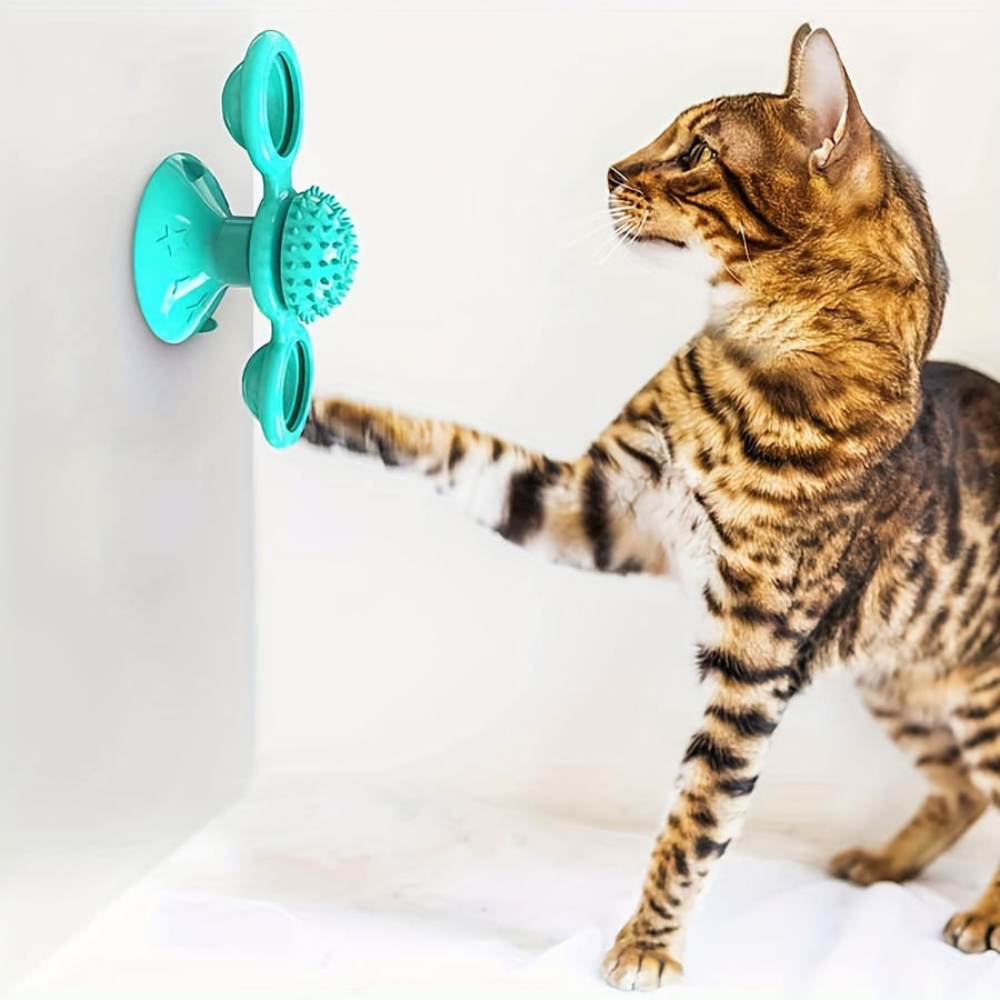 1pc Interactive Cat Toy, Windmill Turntable Teaser, Soft Plastic Rotating Plaything For Scratching And Grooming, Durable Puzzle Toys For Cats And Dogs