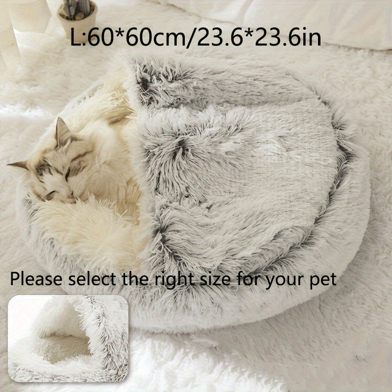 Cozy Luxurious Plush Donut Pet Bed - Hooded, Non-Slip Bottom, Easy to Clean - for Cats & Small Dogs, Perfect for Winter Comfort